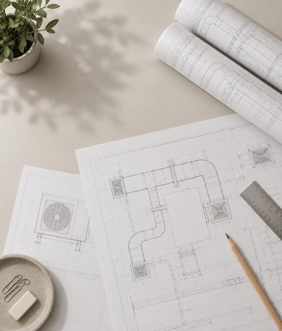 Plans techniques d'installation de ventilation sur un plan de travail